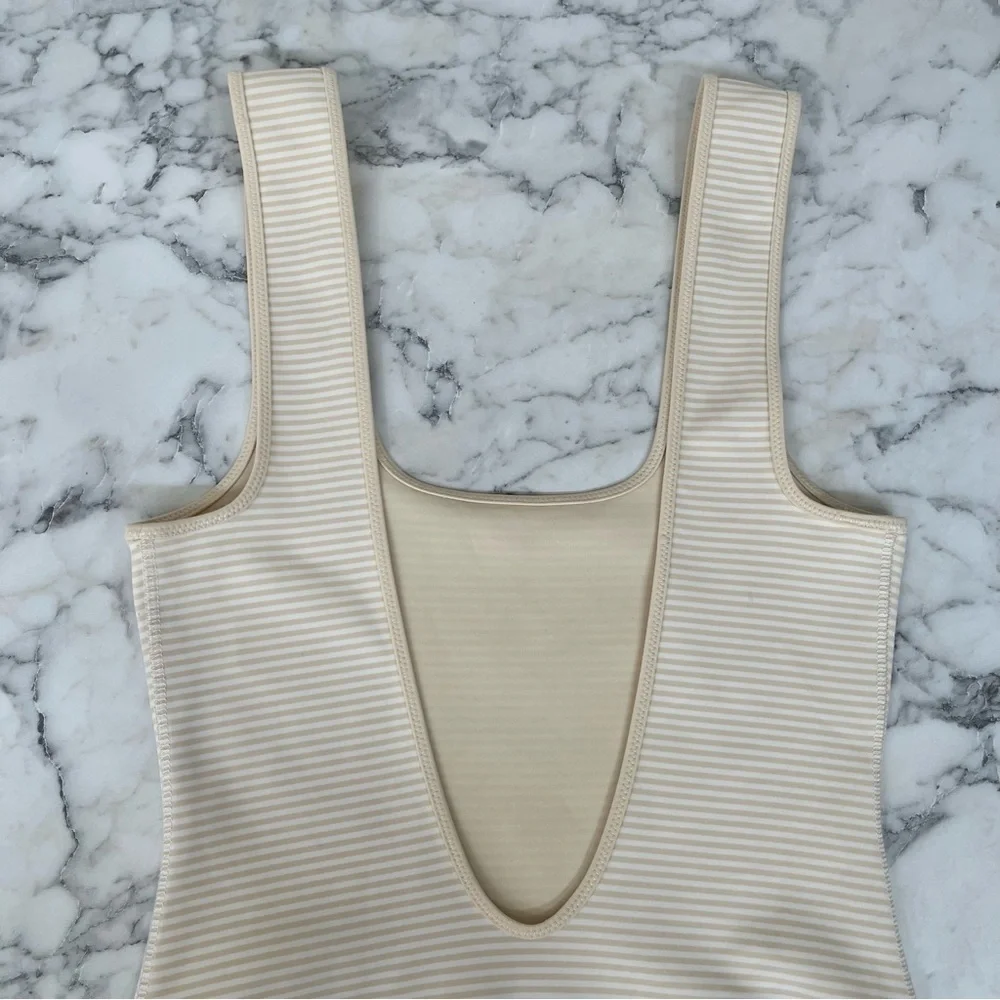 Marysia Malliot Stripped One Piece Swimsuit Tan Cream Size Small